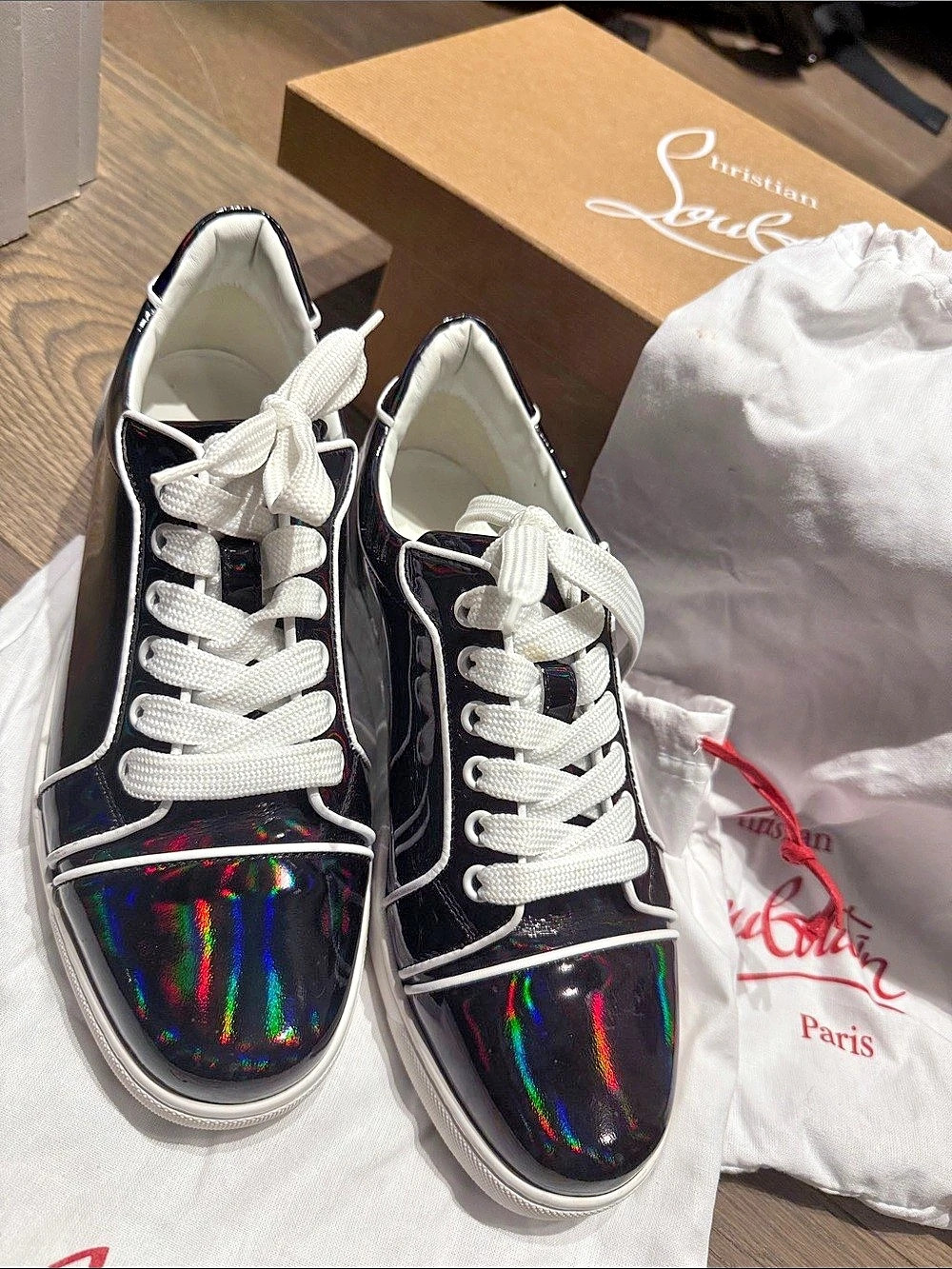 Christian Louboutin Louis Junior Flat Grey( metallic) Sneakers, worn only two oc